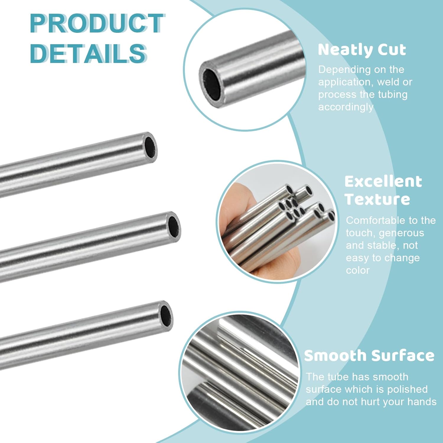 304 Stainless Steel Tubing Tube, 4 Pcs 5/16" OD Thickened Metal Pipe Stainless Steel Seamless Tube Industrial Weldable Straight Tube, 15 inch Length for Cutting Welding