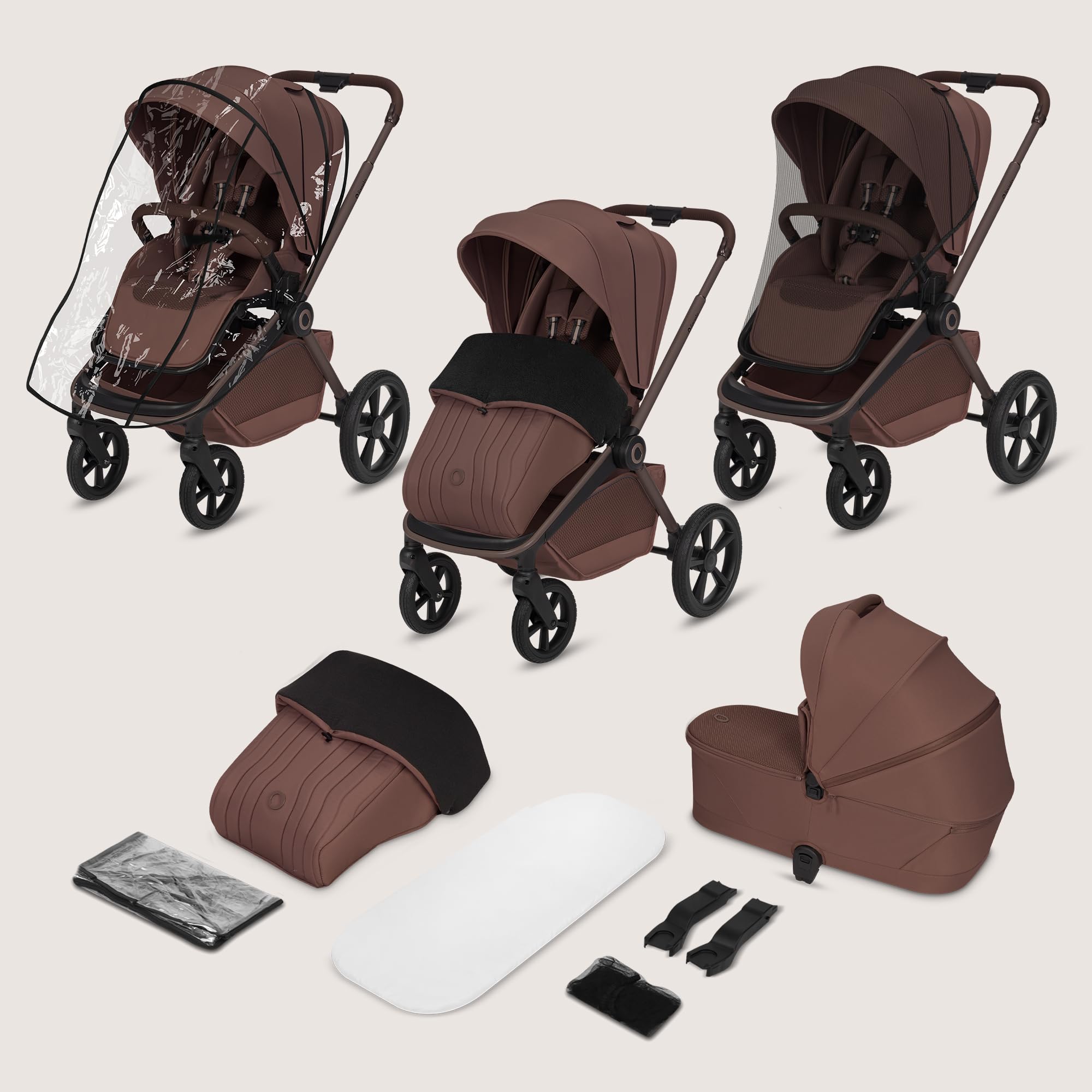 Lionelo Freya Trio Passeggino 3 in 1 per bambini 0-4 Anni/Fino a 22 kg | Navicella Pieghevole + Passeggino reversibile + Seggiolino Auto Ovetto I-Size 40-87 cm Sospensioni, Ruote PU, Capottina XXL