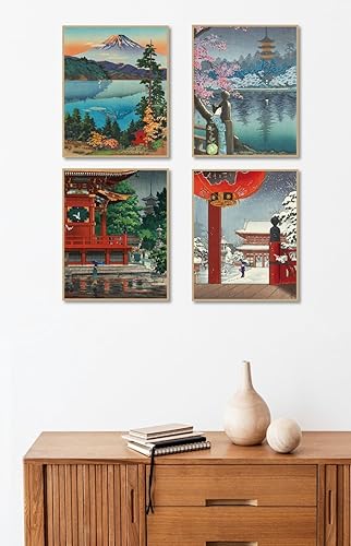 Miniatura 7 de MINI ZOZI Arte de pared japonés para decoración de habitación de 8 x 10 pulgadas, 6 piezas, lienzo tradicional de Tsuchiya Koitsu, pinturas Ukiyoe,