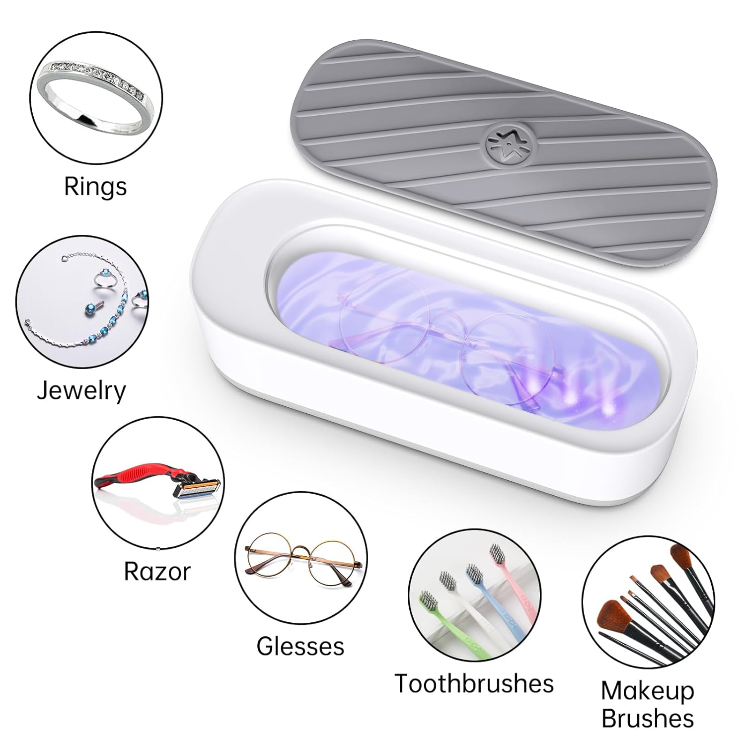 Ultrasonic Jewelry Cleaner High Frequency Vibration 45KHz Ultrasonic Ultraviolet Ray Cleaner for Jewelry, Ring, Earrings, Necklace, Eyeglass, Silver, Watches, Coins, Razors, Makeup Brush