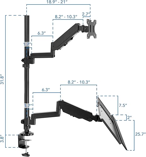 Miniatura 6 de MOUNT-IT! Soporte de escritorio para monitor de pie sentado se adapta a pantallas de 32 pulgadas brazo articulado de movimiento completo con bandeja