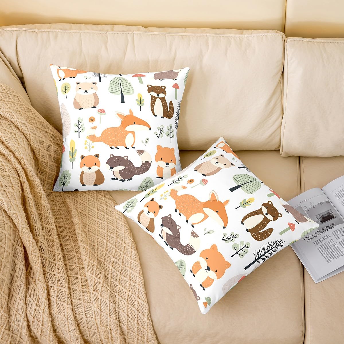 Cartoon Fox Throw Pillow Cover 16