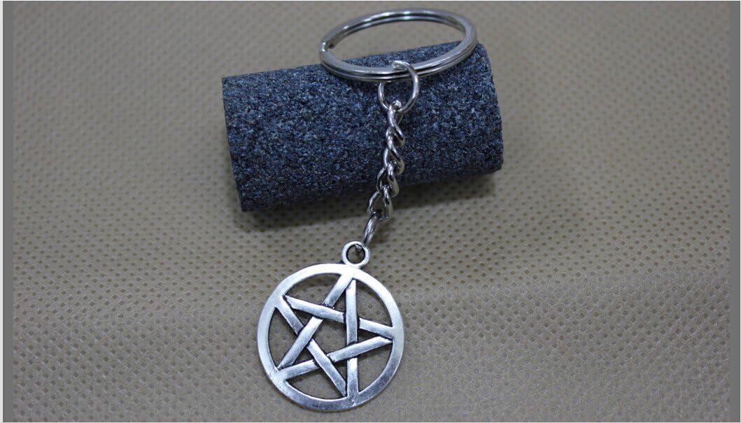 JoyplancraftSupernatural Inspired Key Chain Silvery Pentagram Amulet Ring Chain