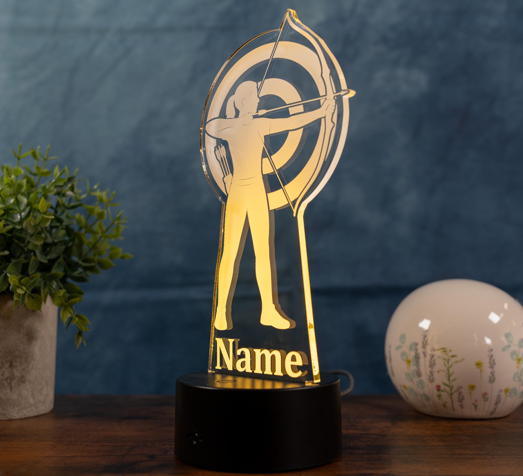Bogen Lampe personalisiert – LED Nachtlicht mit Name | Bogenschütze Geschenk Schützen Deko | Archery Light für Kinderzimmer, Schlafzimmer & Vereinsheim