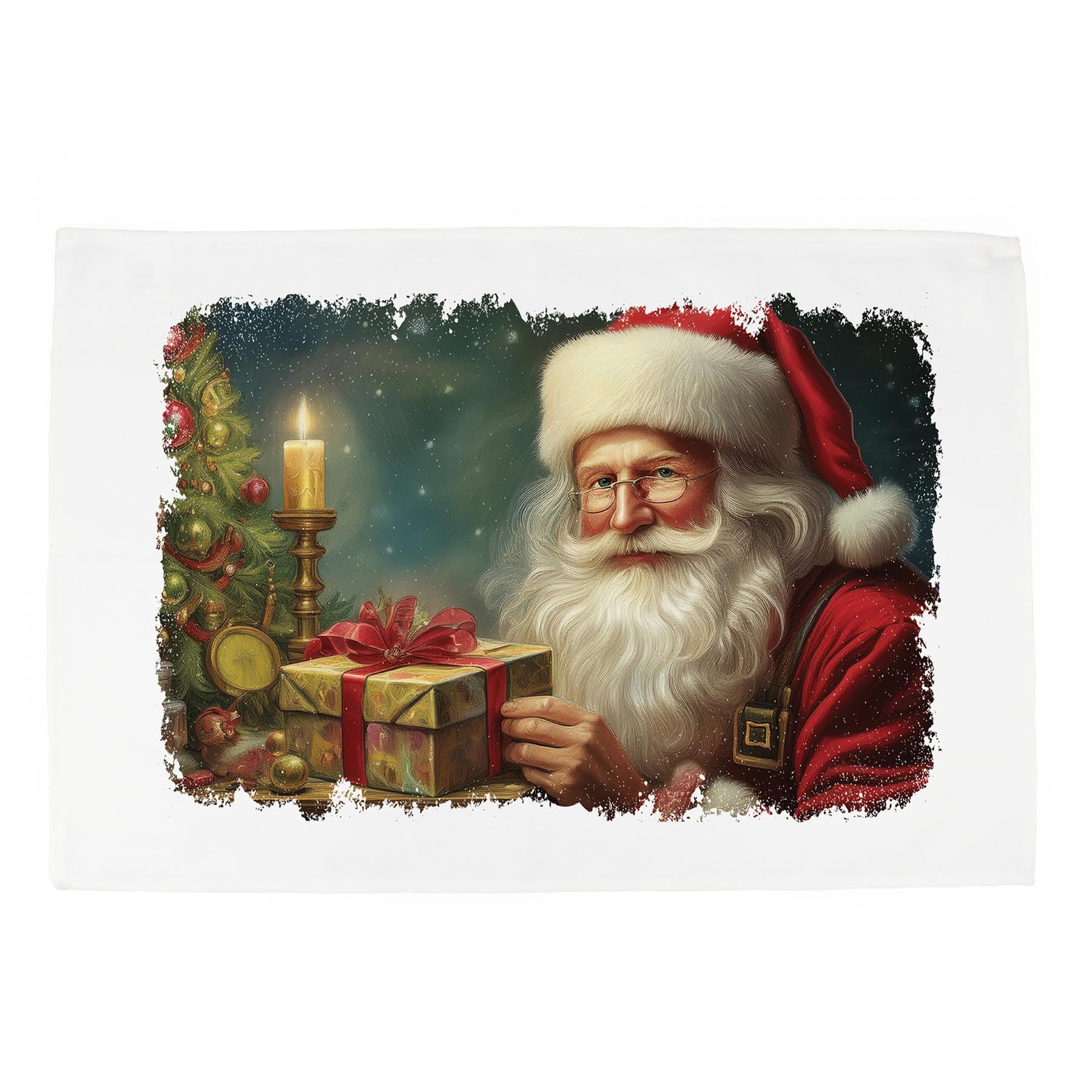 Purely Home Father Christmas Tea Towel - Traditional Santa Xmas Gift - Panama Cotton Kitchen Dish Towel/Drying Cloth - 67cm x 45cm