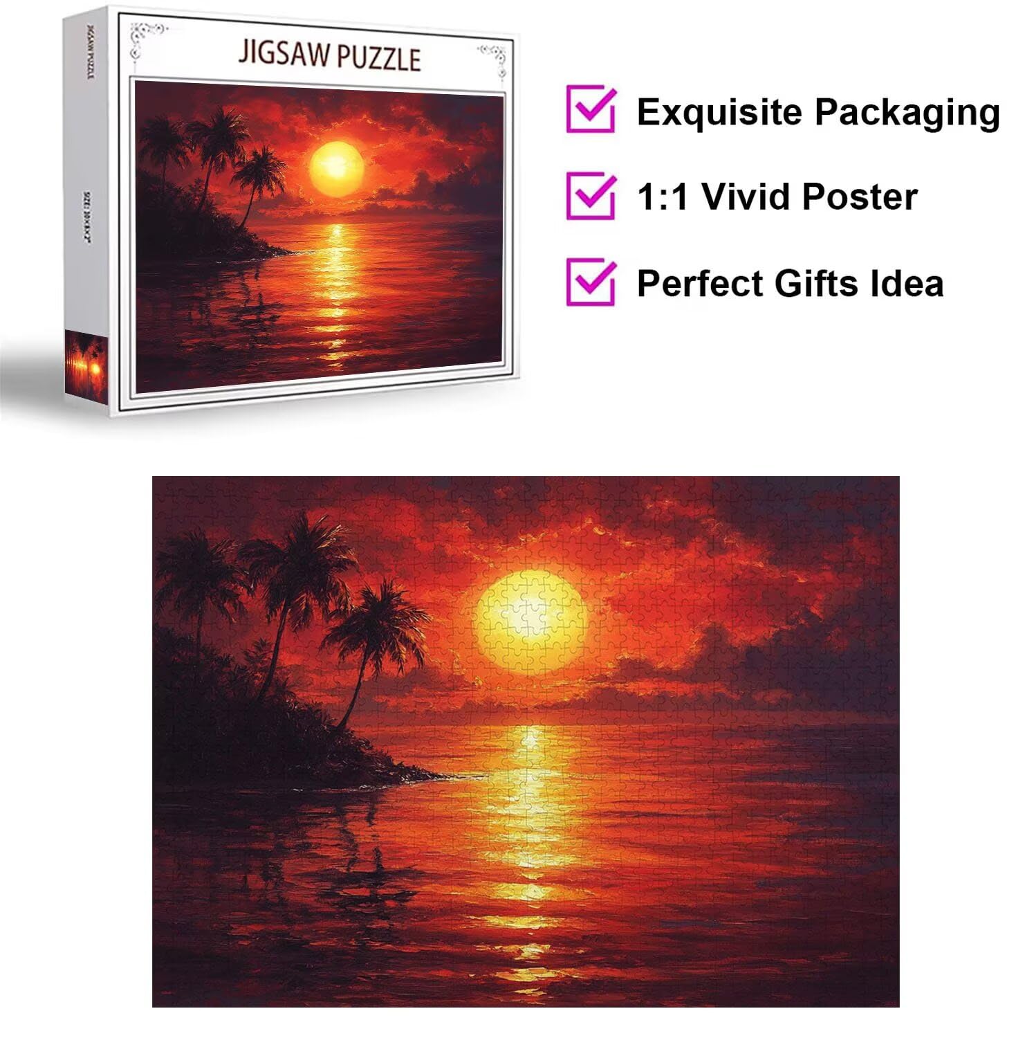 Puzzle 1500 Pieces Krajobraz Trudne Drewniane Puzzle n-356 | Niemożliwe wyzwanie, inteligentna gra zręcznościowa, gry logiczne dla całej rodziny, pomysł na prezent, zachód słońca