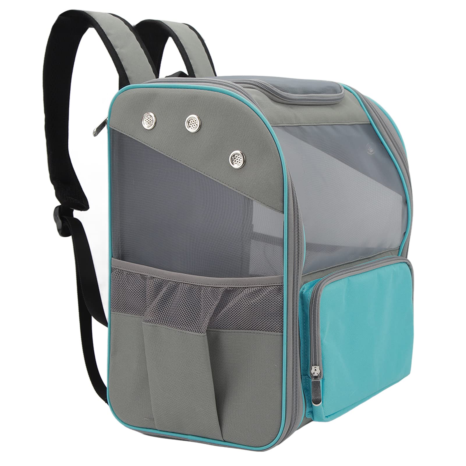 Mochila porta mascotas Mochila porta perros y gatos transpirable Mochila portátil para mascotas Bolsa para senderismo Viajes al aire Sostenga mascotas de hasta 16.5 libras Nylon (Azul)