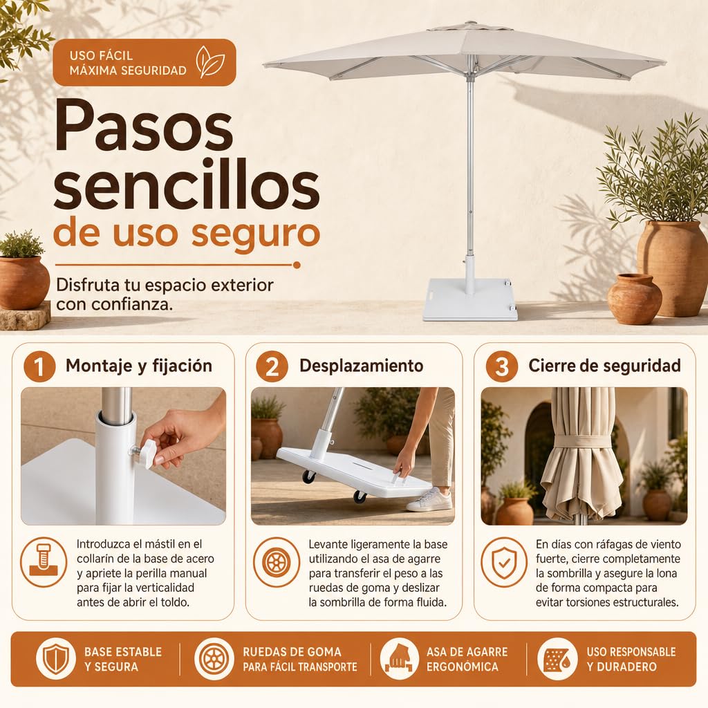 Parasol de Jardín, Sombrilla Cuadrada de Terraza con Protección UV50+ Estilo Minimalista, 2.5x2.5 m Beige