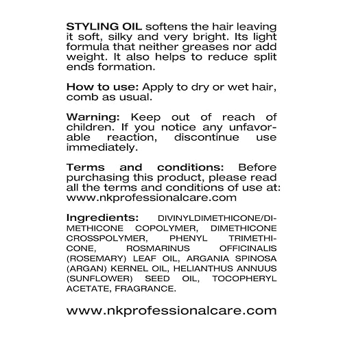 Miniatura 2 de NK Professional Care Aceite de peinado  Silicona de alta tecnología para el cabello  Brilla sin engrasar  Cabello brillante, suave y sedoso  4.1 fl