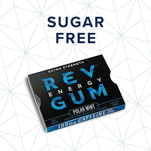 Miniatura 6 de Rev Goma de goma de cafeína Energy  Extra Strength 100 mg de cafeína por gema  Goma de cafeína sin azúcar de menta polar  Masticables bajos en