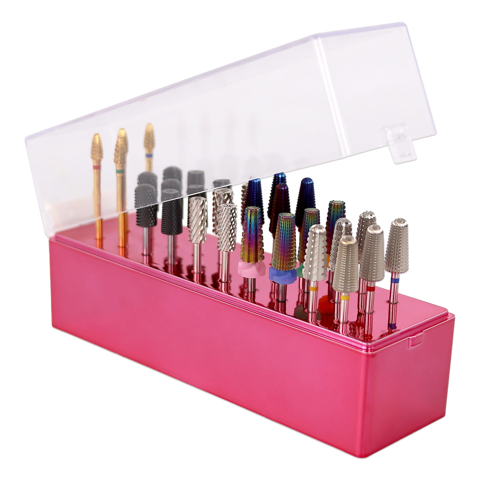 PANA Rectangle Nail Drill Bit Holder Display Organizer Case - Dustproof Carbide Bit Storage Container Box For Manicure Tools Nail Salon - 30 Holes Rose Gold (Drill Bits Not Included)