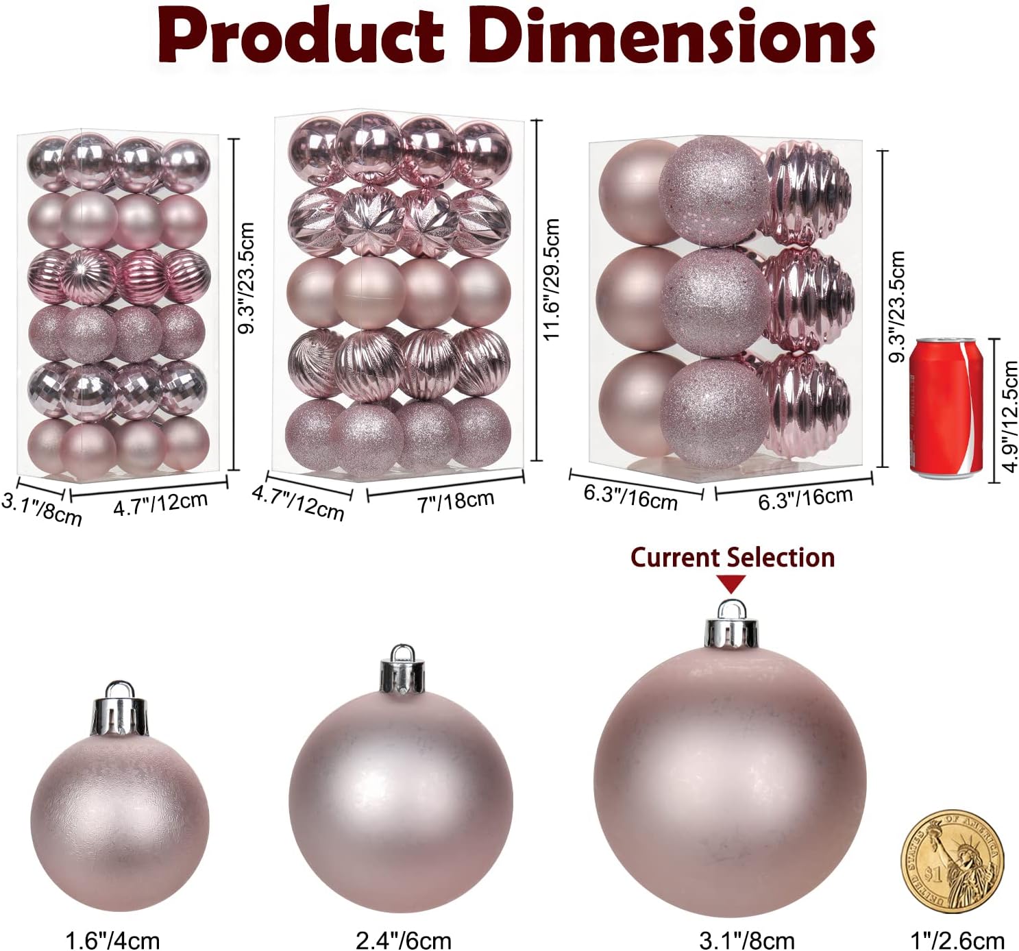 3.15" Pink Christmas Ornaments for Christmas Tree 12 Pcs Medium Shatterproof Balls Christmas Tree Decorations Xmas Ornaments Balls with Hanging Loop for Wedding Holiday Party Wreath Home Decor Pink 3.15"/12pcs