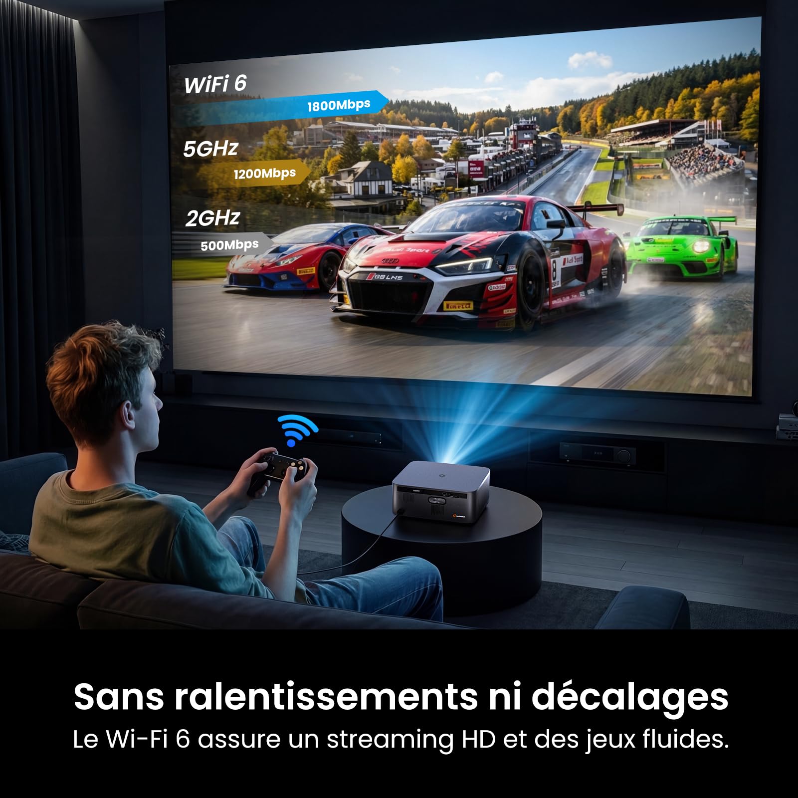 HAPPRUN Vidéoprojecteur Intelligent 3000 Lumens ANSI avec Google TV Officiel, Compatible 4K, Dolby Audio, Mise au Point et Correction Keystone Automatiques, WiFi 6 et Bluetooth, Noir