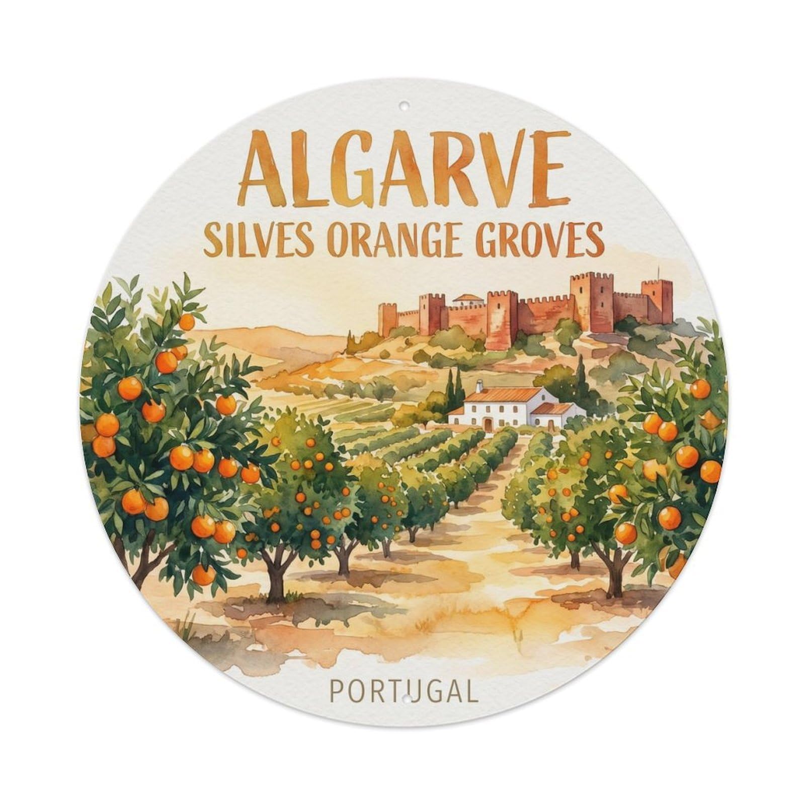 Olhnbad Style Portugal Algarve Silves Orange Portuguese Heritage Metal Tin Sign