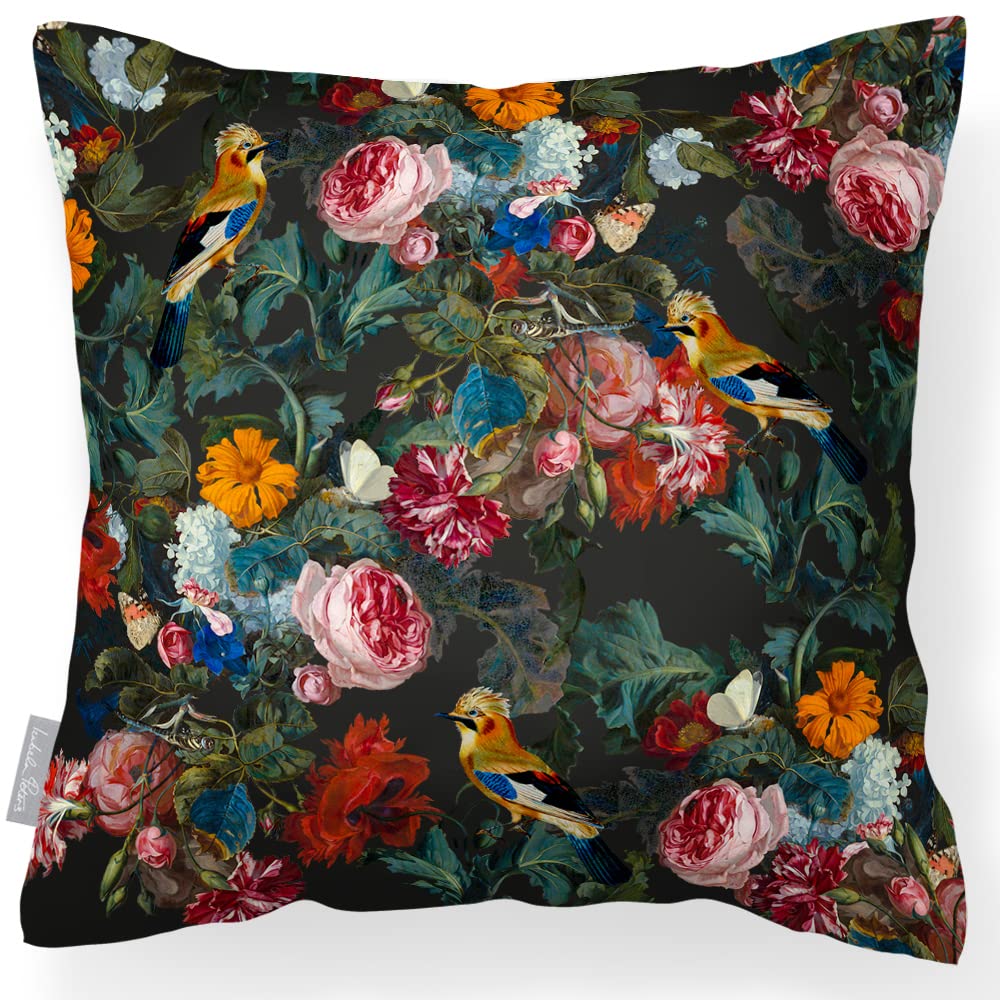 Izabela Peters Charcoal Outdoor Cushions Waterproof, 60 Cm, Filled Outdoor Cushion, Birds In Paradise - Garden Furniture Cushions