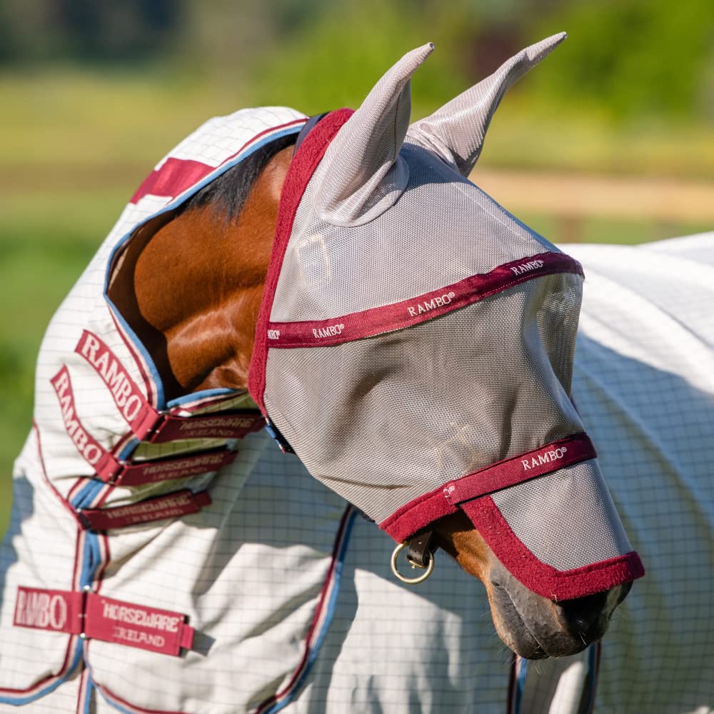 Horseware Rambo Fly Mask Plus Oatmeal/Cherry, Peach & Blue Fliegenmaske