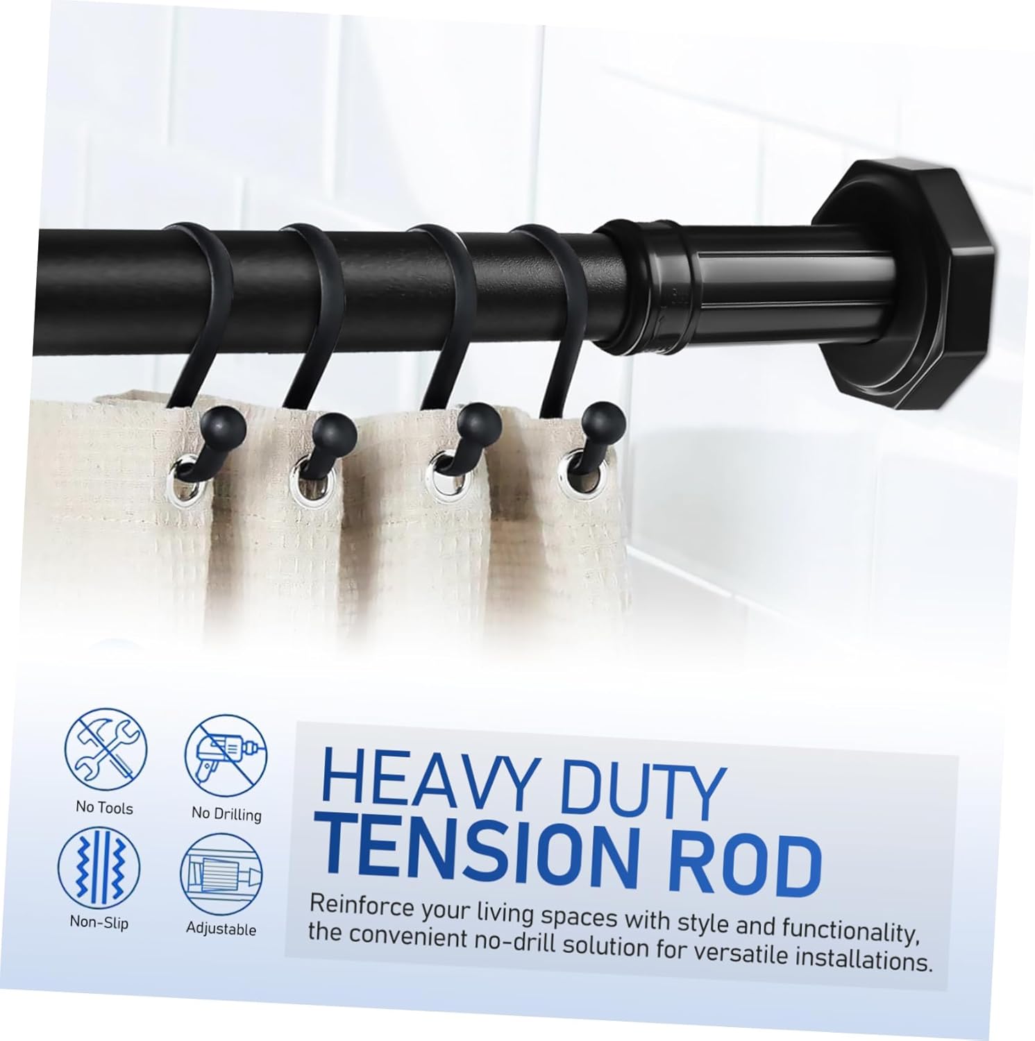 Telescoping Tension Rod for Shower Curtains Adjustable No-drill Clothes Rod Expandable Curtain Pole for Bathrooms and Closets
