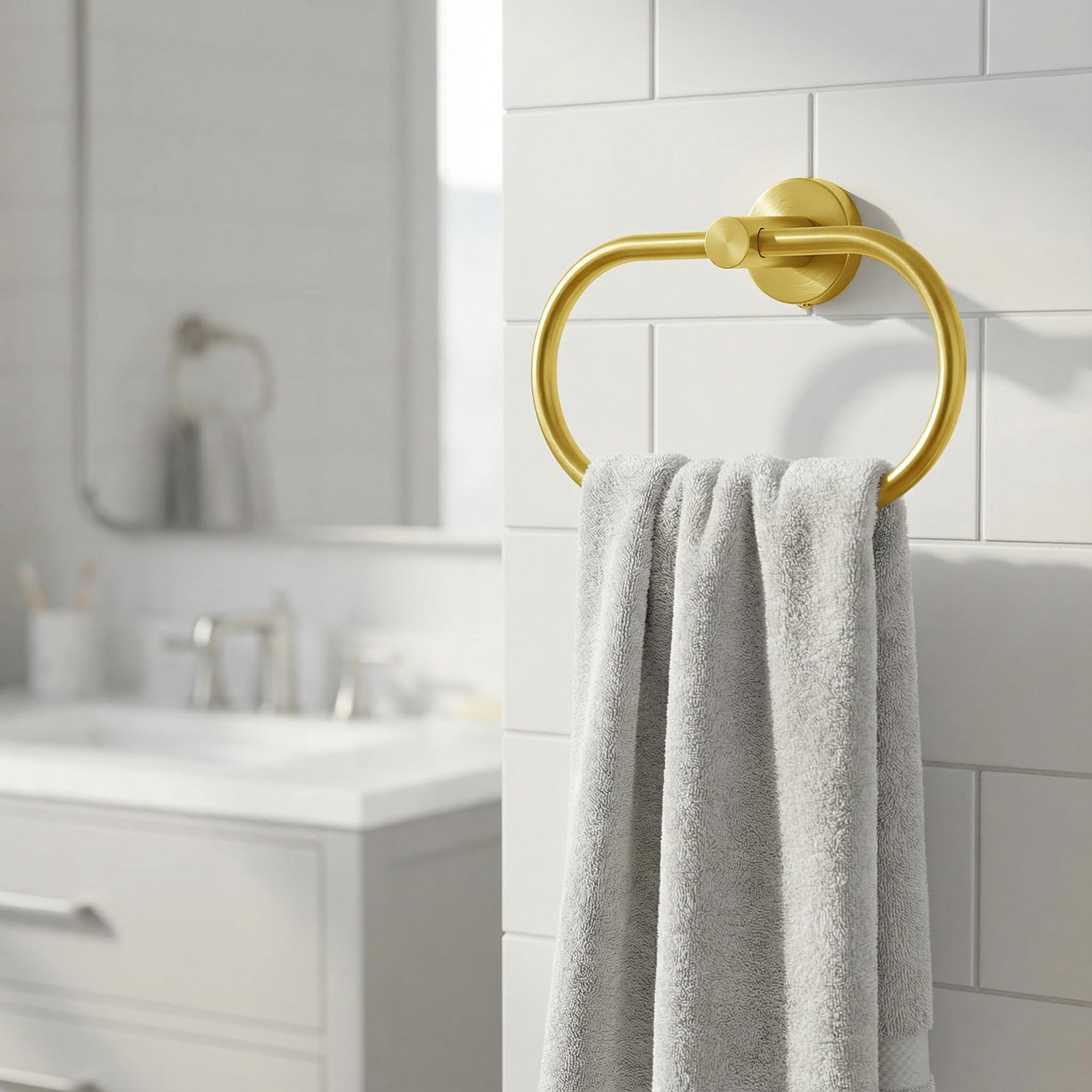 Anneau Porte-Papier/Serviette, Eolax Doré Accessoires de Salle de Bains, Porte-Rouleau Perforé et Porte-Serviette en Aen Acier Inoxydable, Fixation Murale, 2 Pièces