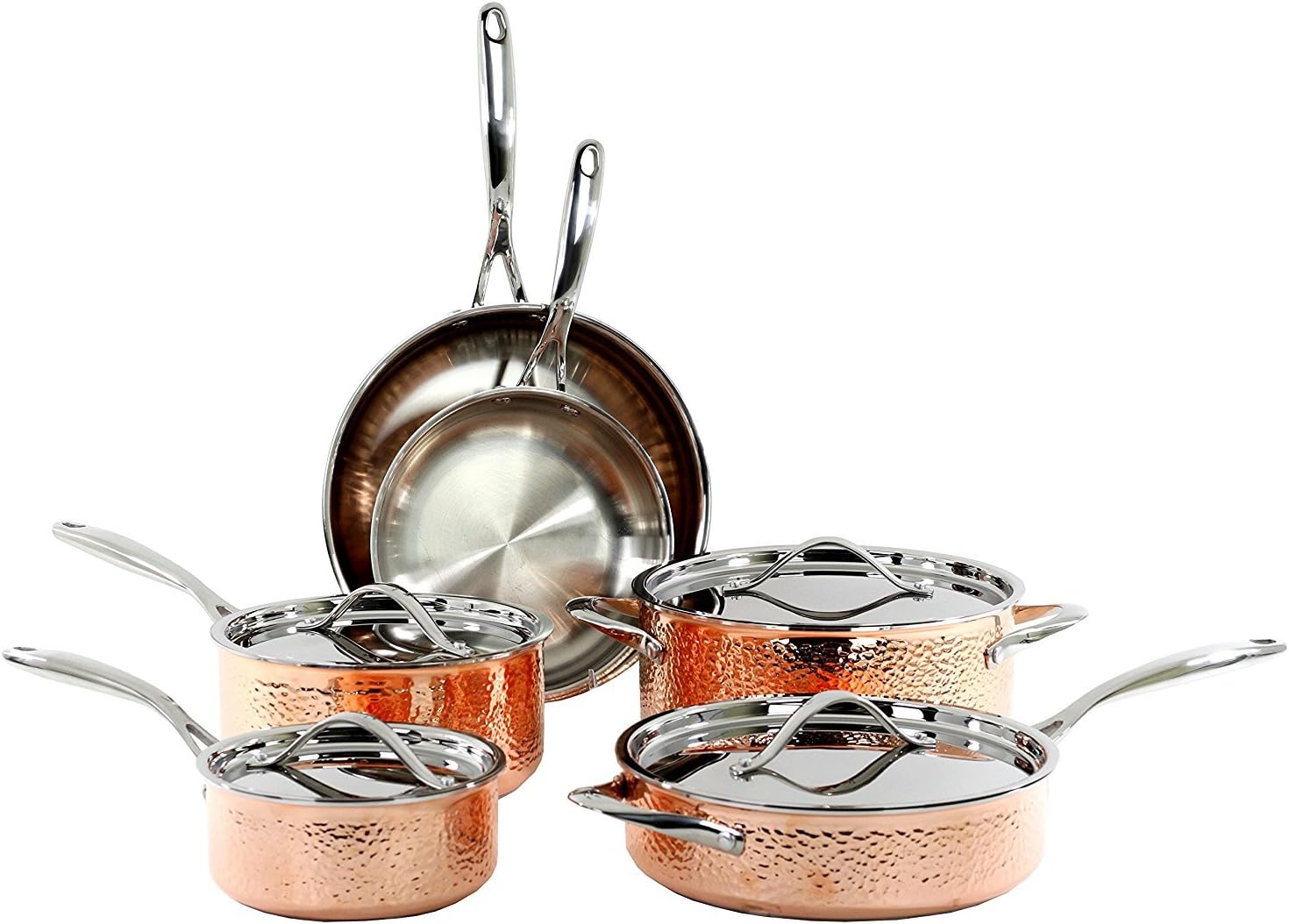 Oneida 10-Piece Tri-Ply Hammered Copper Cookware Set