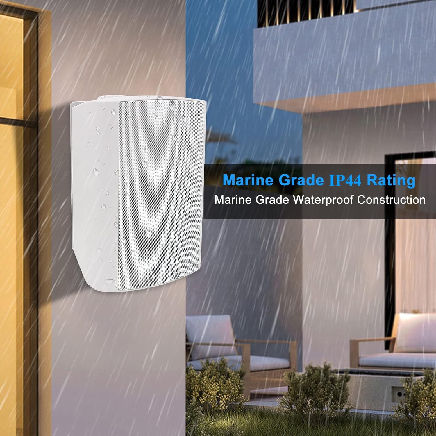 Herdio 800W 6,5 Pouces Enceinte d'Extérieur passifs, étanche Enceintes d'extérieu, Parleur imperméable à l'eau, Haut-Parleur murales stéréo Patio Mural avec Basses puissantes(4 Blanc)