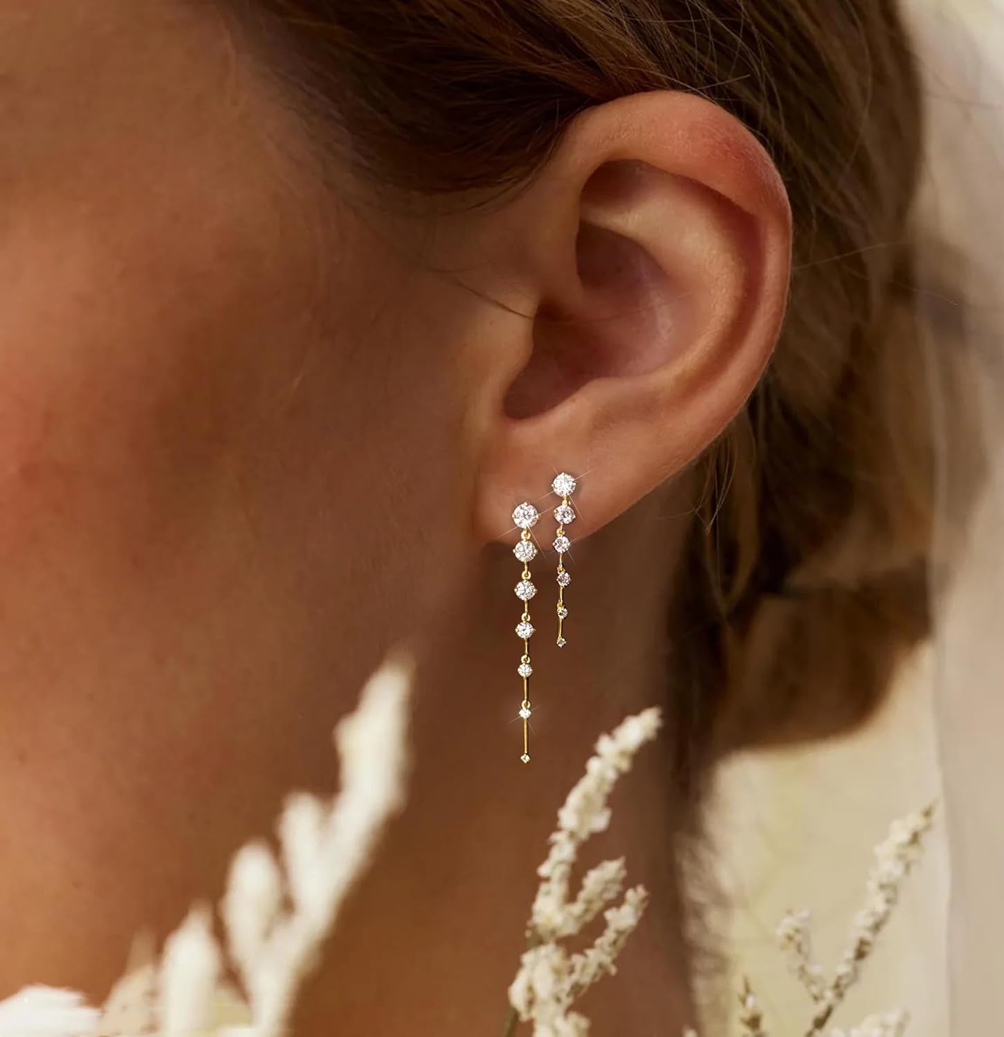 14K Gold Plated Dangle Earrings for Women Dainty Silver Drop Earring Trendy Small Long Dangling Wedding Bridesmaid Hoop Diamond Crystal Cute Earring Jewelry Valentine Gifts - Image 5