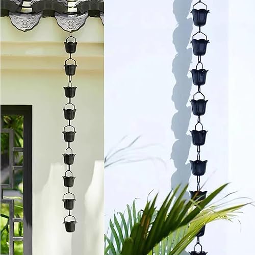 Miniatura 7 de Rain Chains 3.3ft-16.4ft Aluminium Alloy Rain Chain Black Powder Coated, Functional and Decorative Replacement for Gutter Downspouts(2.6m (8.5ft))