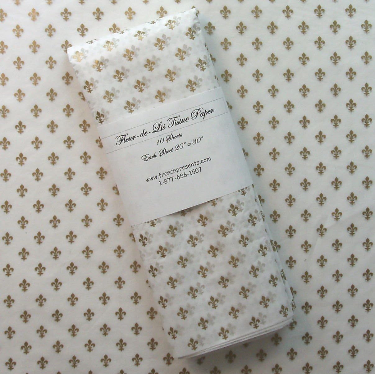 Gift Wrap Tissue - Gold Fleur de Lis Symbols on White Tissue Paper (10 Ct)