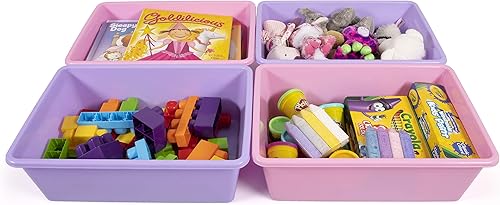 Miniatura 3 de Humble Crew Contenedores de almacenamiento de juguetes para niños, juego de 4, rosamorado, grandes, resistentes y coloridos contenedores de