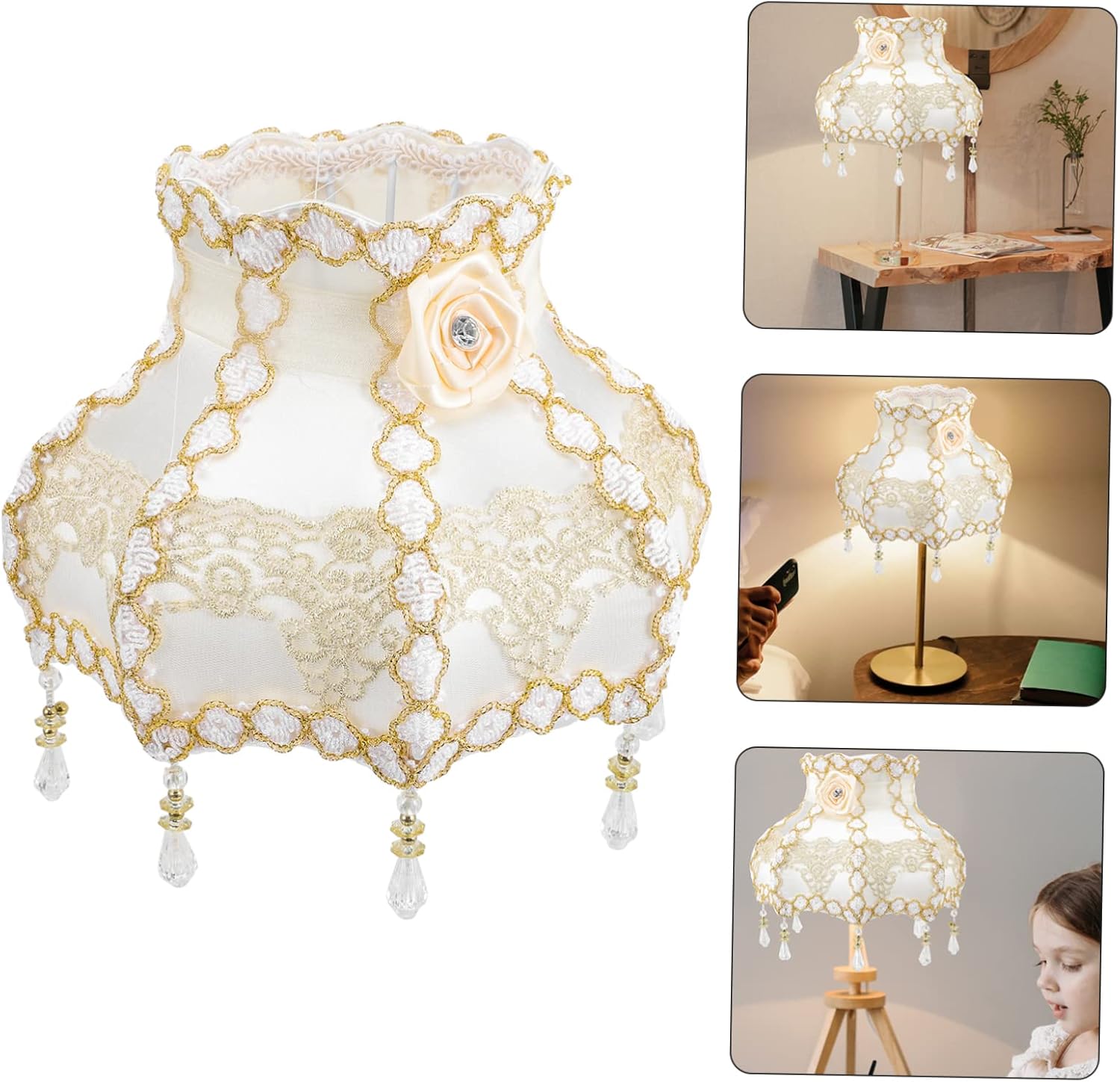 European Style Beaded Lampshade Tassel Vintage Cloth Design for Floor and Desk Lamps for Bedroom and Living Room