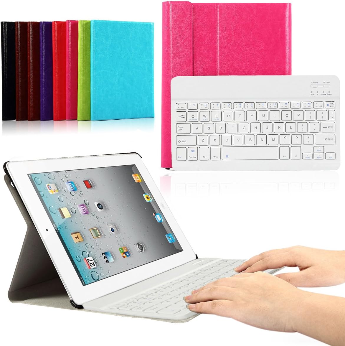 CoastaCloud iPad 2/3/4 Really Thin Smart Stand Cover with Magnetically Detachable Wireless Bluetooth Keyboard Case for Apple iPad 2 3 4 (Rose Red)