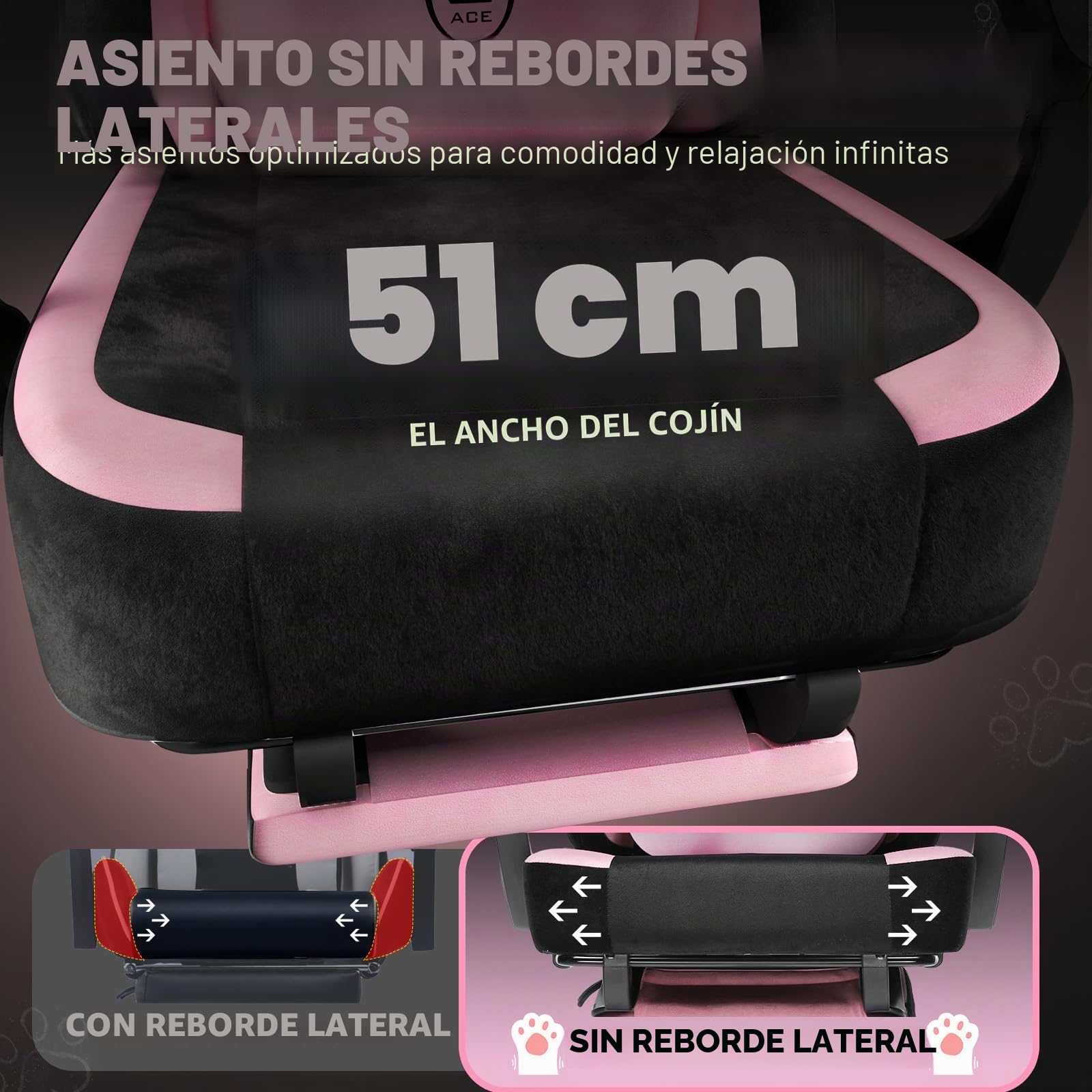 GTPLAYER Linda Silla de Gaming con Tela de Terciopelo, Silla de Gaming, Silla ergonómica de Oficina, Silla Gamer, con Orejas de Gato, Espuma viscoelástica y reposapiés, 150 kg, Color Rosa