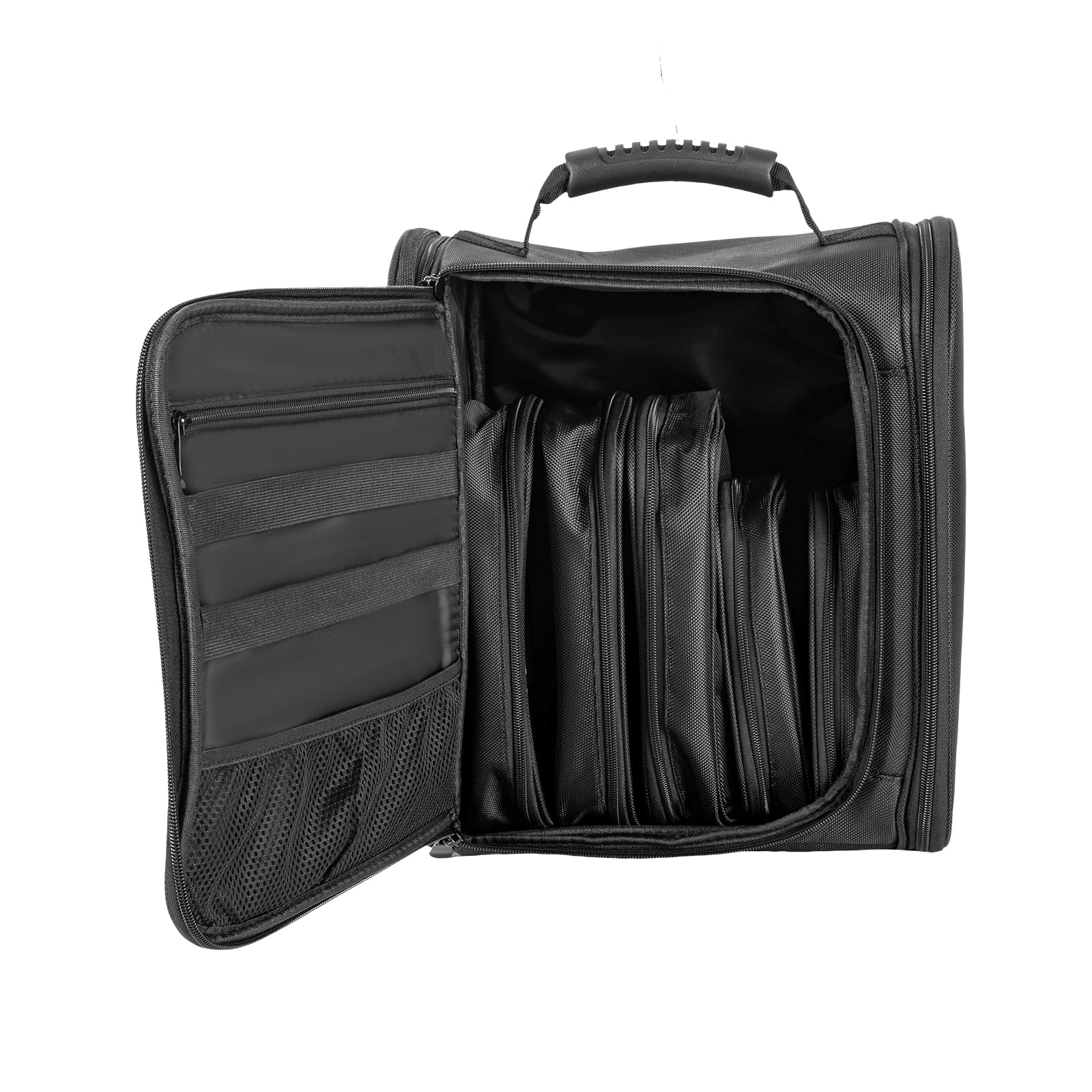 Bolsa de cosméticos profesional de nailon negro, bolsa de maquillaje con bolsas de almacenamiento transparentes para cosméticos, mochilas de viaje, para viajes, gimnasio, camping, uso familiar 32 x 18