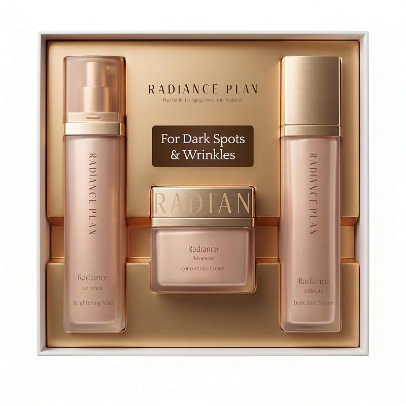 Conjunto facial Radiance Plan com 3 etapas, vitamina C, ácido tranexâmico, niacinamida, bakuchiol, vitamina C e centella