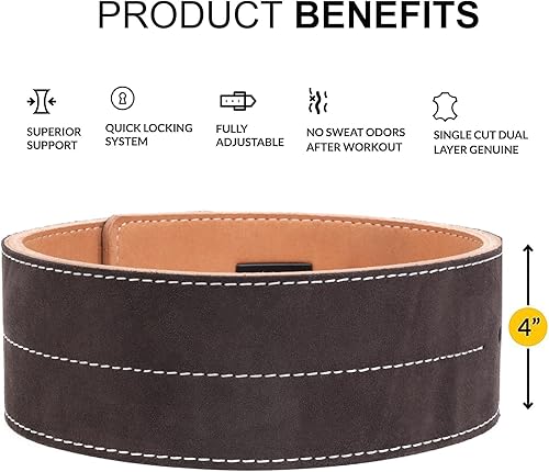 Miniatura 2 de Cinturón de cuero con palanca de levantamiento de pesas de 0.394 pulgadas (0.394 in) para entrenamiento de gimnasio, cinturón negro de levantamiento