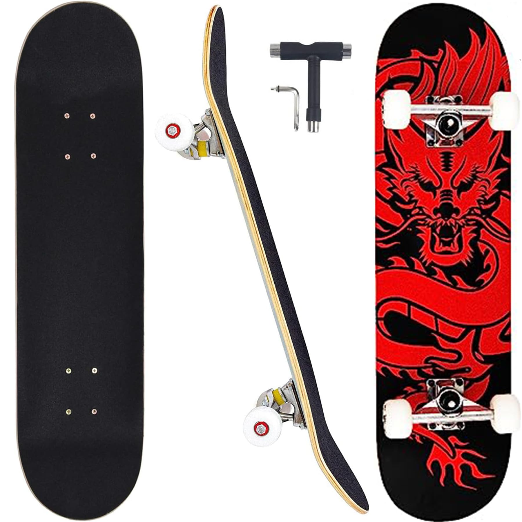 Skateboards for Beginners Adults Youths Teens Kids Girls Boys 31 Inch Pro Complete Skate Boards 7 Layer Canadian Maple Double Kick Concave Longboards