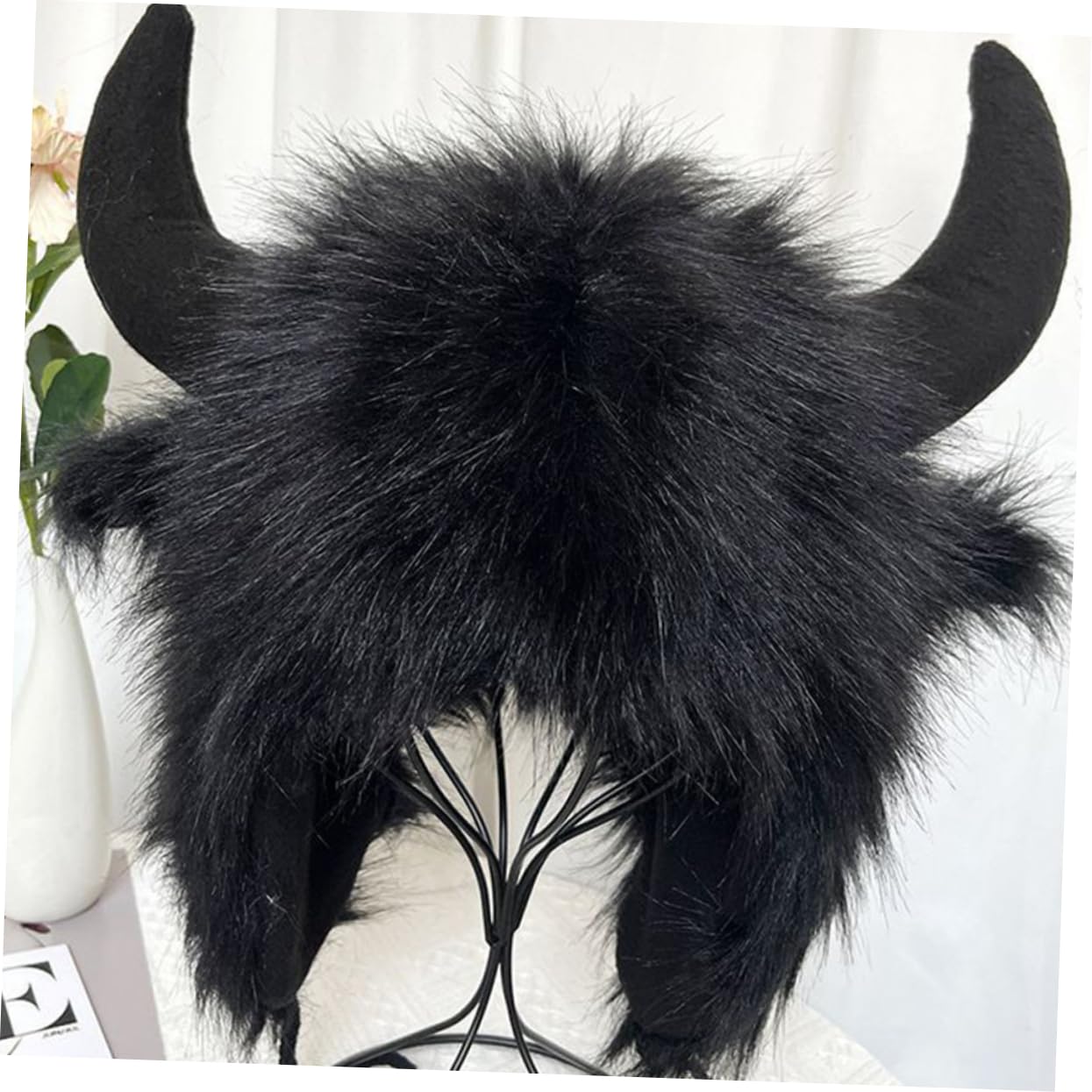 FRCOLOR sombrero de cuerno de buey para adulto vaca gorro Cuerna falso sombrero de cuerno de buey para cosplay sombrero de cuerno de buey para hombre Felpa Black