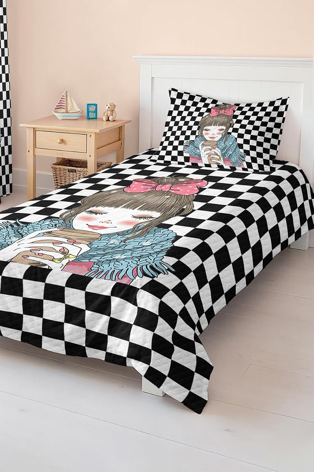 SODEF Quilt Set Twin Size Plaid Pattern for Kids and Teens, 2 Piece Cotton Polyester Blend Bedding for Boys and Girls - Multicolor, One Size