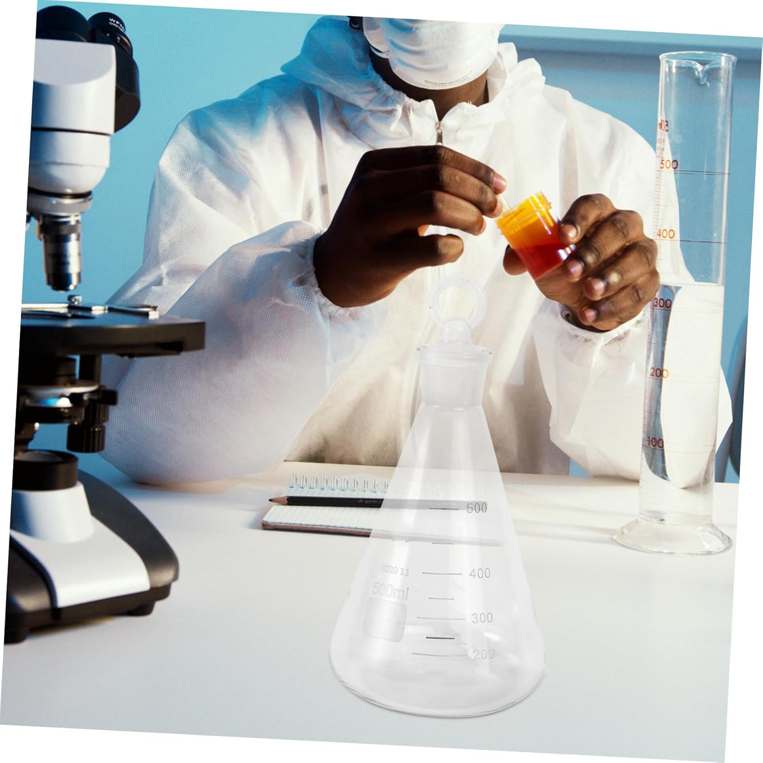 PartyKindom 2pcs Borosilicate Glass Flask Conical Plug Erlenmeyer Flask Lab Beakers Chemistry Supplies