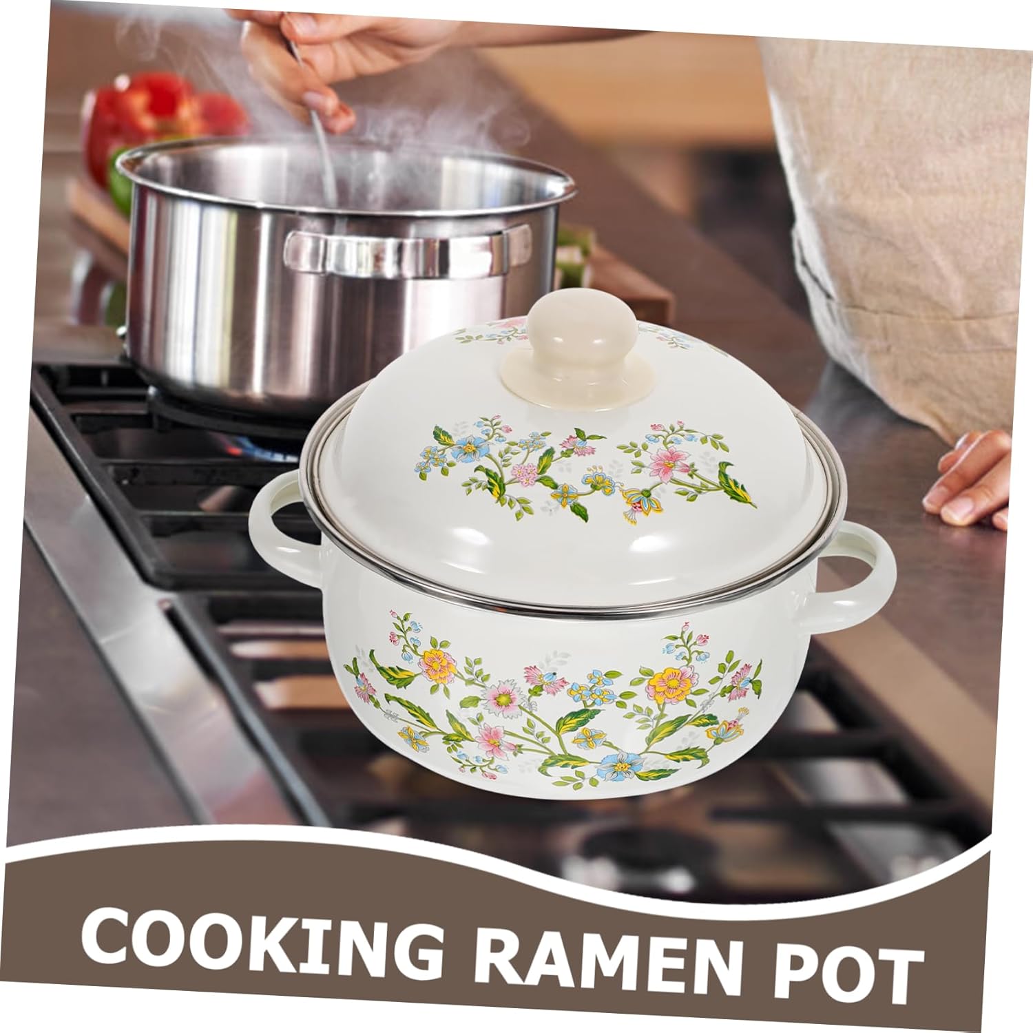 Alipis 3pcs Mini Enamel Cooking Pot Set with Double Handles Flat Bottom Stockpots for Soup Noodles Milk Lightweight Ergonomic Design Moisture Sealing Lids Multipurpose Kitchen Saucepan