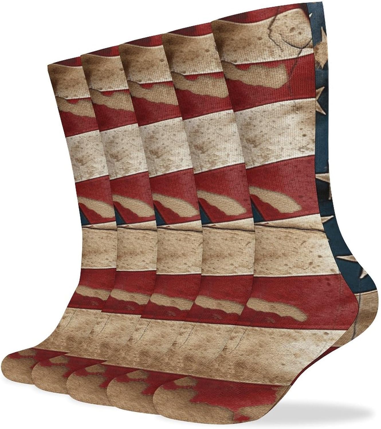 5 Pairs Knee High Socks American Flag Long Tube Boot Seamless Toe