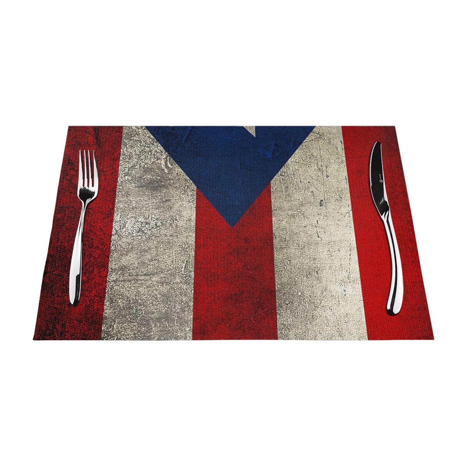 PVC Placemat Set of 6 PCS, 45x30 CM, Puerto Rico Flag Printed Non-Slip Heat Resistant Place Mats for Kitchen Dining Table Indoor Outdoor