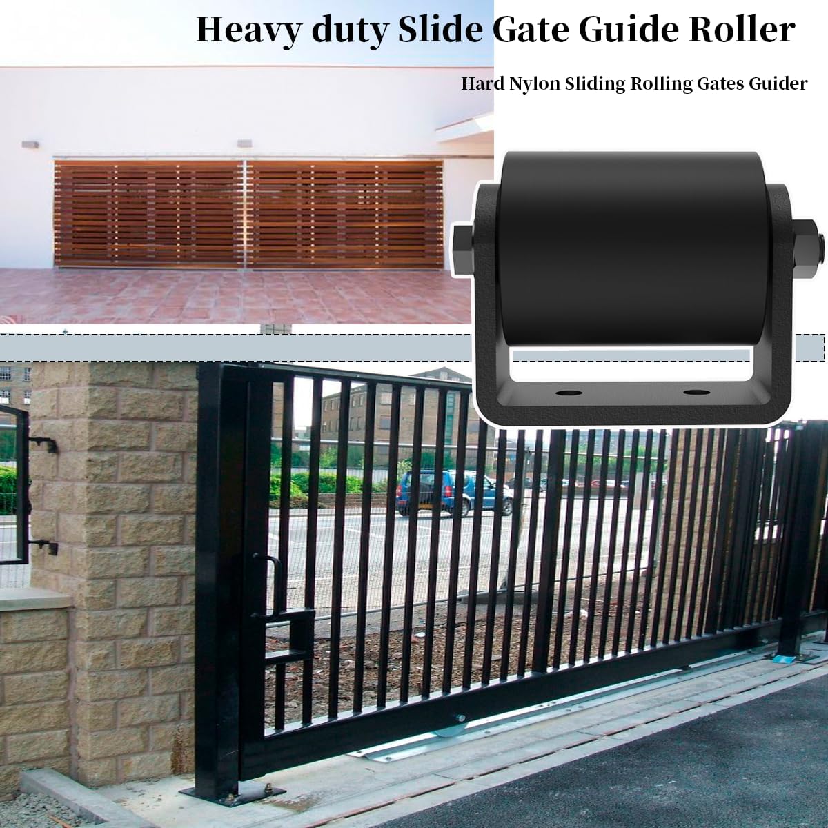 [Heavy Duty]JUGREAT 2 Pack Slide Gate Guide Roller，3" Hard Nylon Sliding Rolling Gates Guider with C Post Welded Bracket，Gate Rollers, Heavy Duty Sealed Ball Bearing Side Roller Assembly