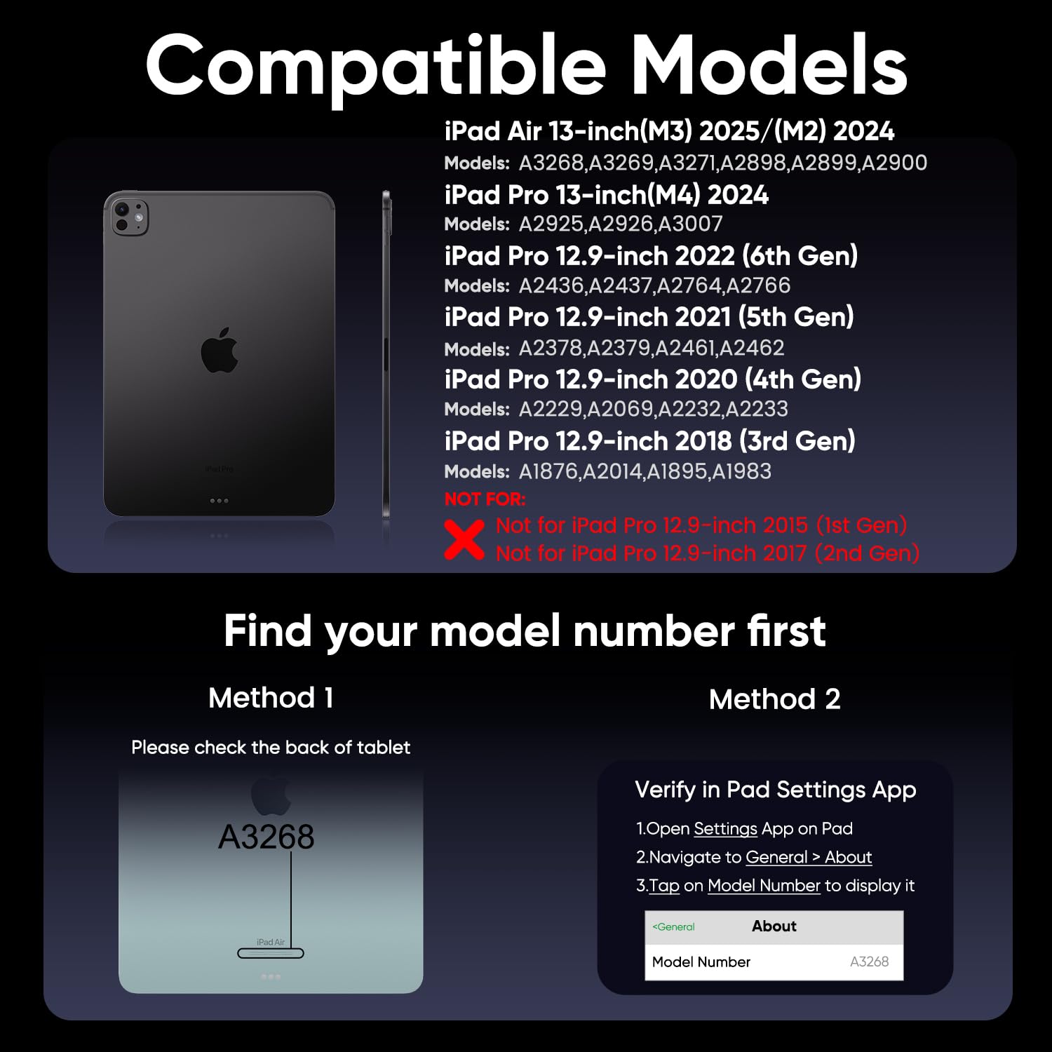 doqo Keyboard Case for iPad Air 13-inch(M3/M2)&iPad Pro 13 inch (M4),iPad Pro 12.9-inch (6th/5th/4th/3rd Gen) with Multi-Touch Trackpad,360°Rotatable,7 Colors Backlight,Pencil Charging Black