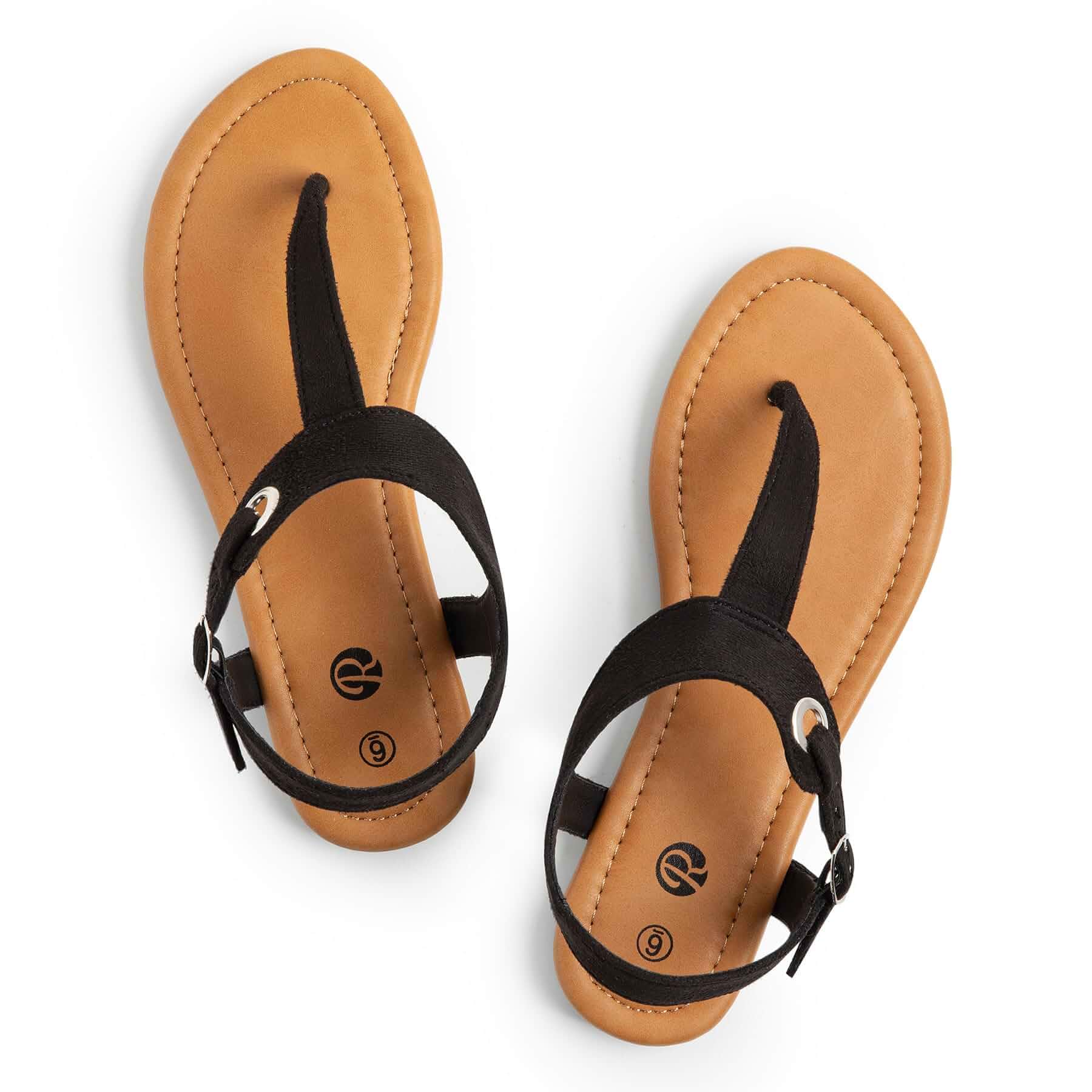 Rekayla Flat Thong Sandals with T-Strap and Adjustable Ankle Buckle for Women