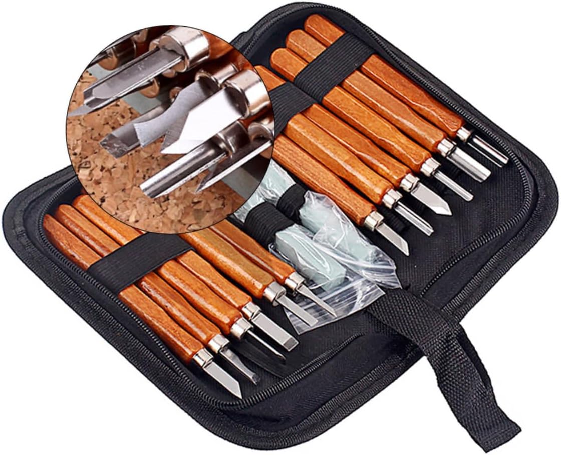 DOITOOL Hand Carving Chisel Tool Kit 14pc Set Wood Gouge Whetstone for Woodworking Soapstone Craft