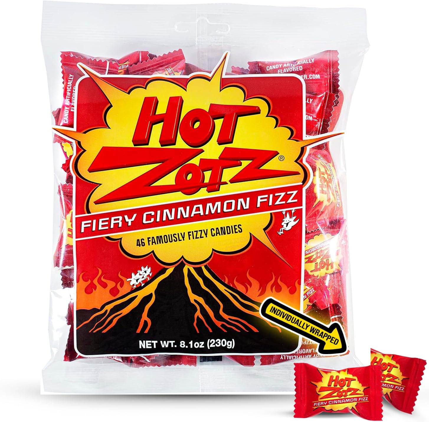 Zotz Fizzy Old Fashioned Hard Candy - Fiery Cinnamon Flavored Candy, Individually Wrapped and Filled Hard Candy, From Italy Since 1970 (Bag 46 Units)