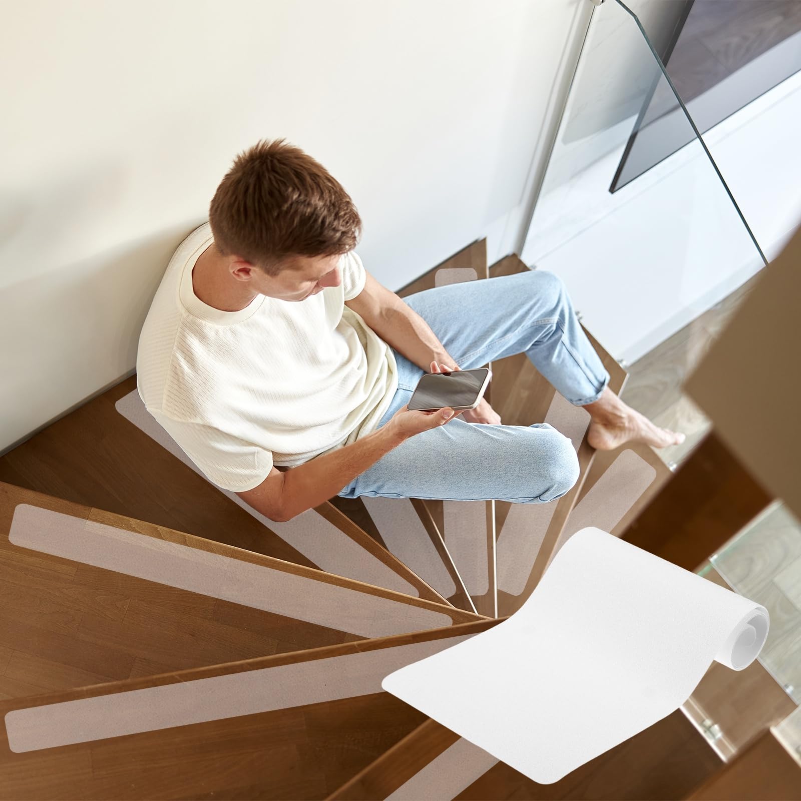 PATIKIL Cinta Antideslizante Transparente Para Escalones De 15x76 cm, Paquete De 15 Tiras Autoadhesivas Antideslizantes Para Escalones De Madera