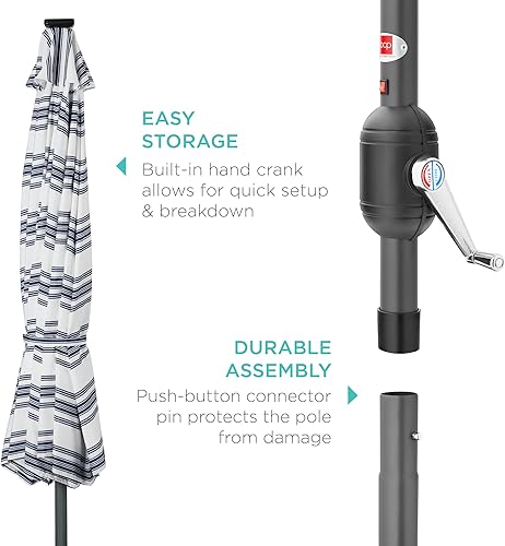 Vista 48 de Best Choice Products - Sombrilla solar de 7.5 pies para exteriores, patio, mesa, mercado, terraza, piscina con inclinación, manivela, luces LED