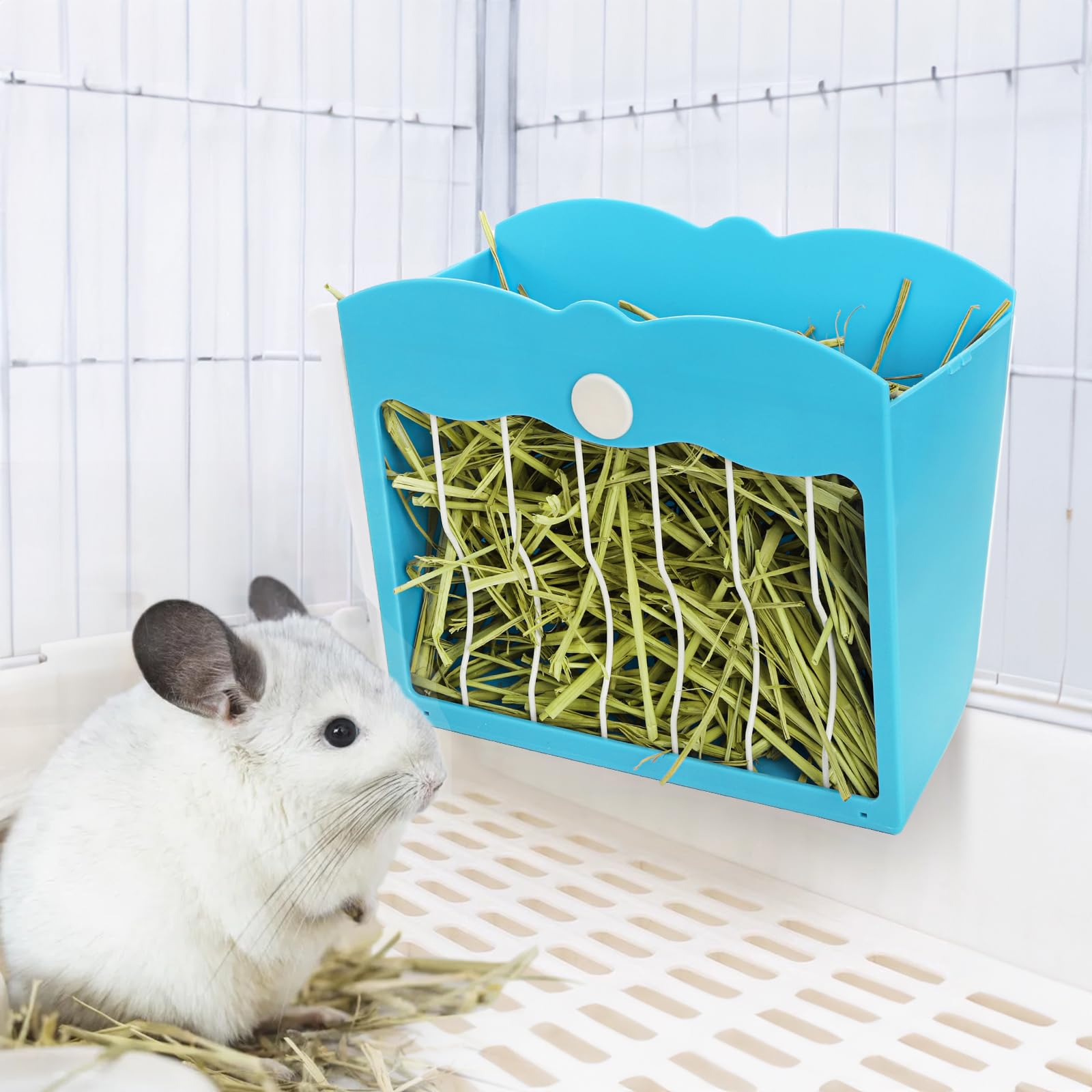 2 Packs Rabbit Hay Feeders, 120 OZ Bunny Grass Holder with Grate, Heavy -Duty Plastic Hanging Guinea Pig Feeding Rack with Adjustable Knob, Less Wasted Food Manager Dispenser for Small Animals - image 8