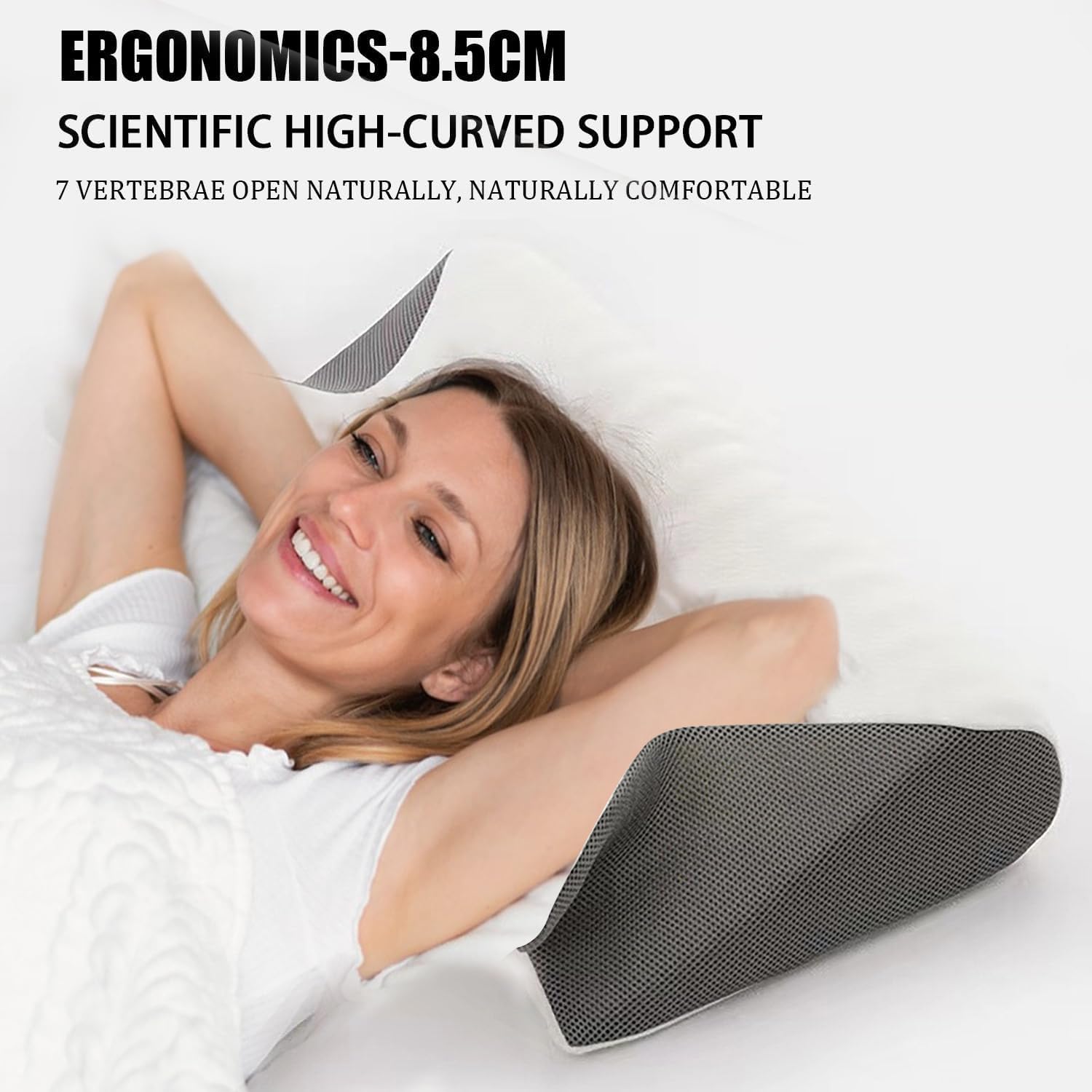 Almohada Cervicales y Cuello, Almohada con Memoria Viscoelástica de Rebote Lento, Almohada Ortopedica, Almohada Cervical Ergonómica para Dormir de Lado y Boca Arriba. (Negro)